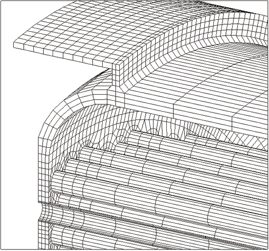 Finite element mesh of a waste heat boiler